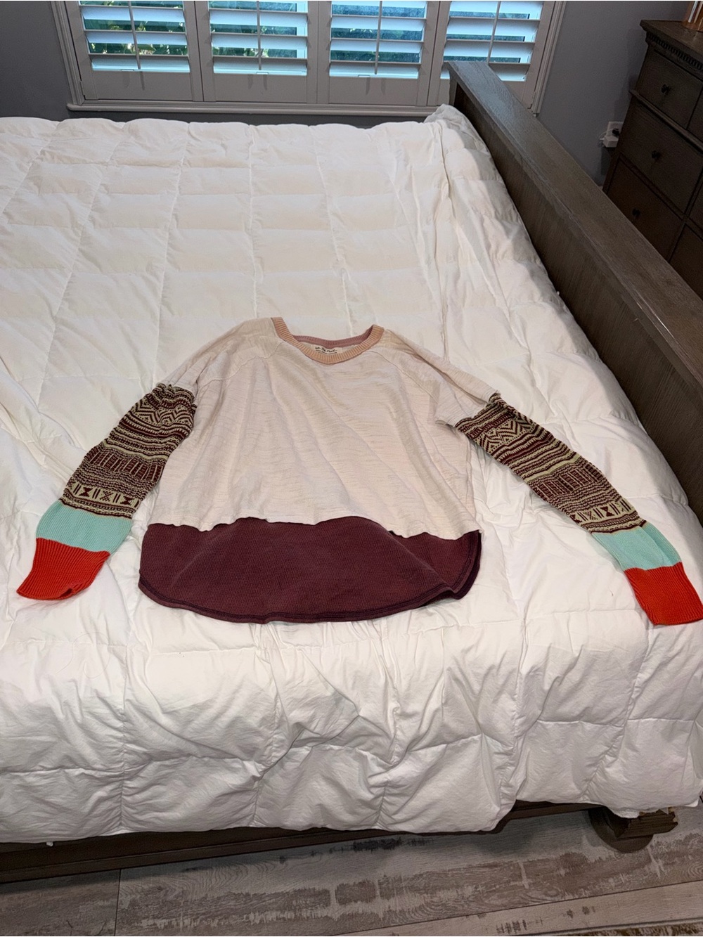 Free People Patterned lightweight long sleeve  - Cream, Burgundy & Multicolor
